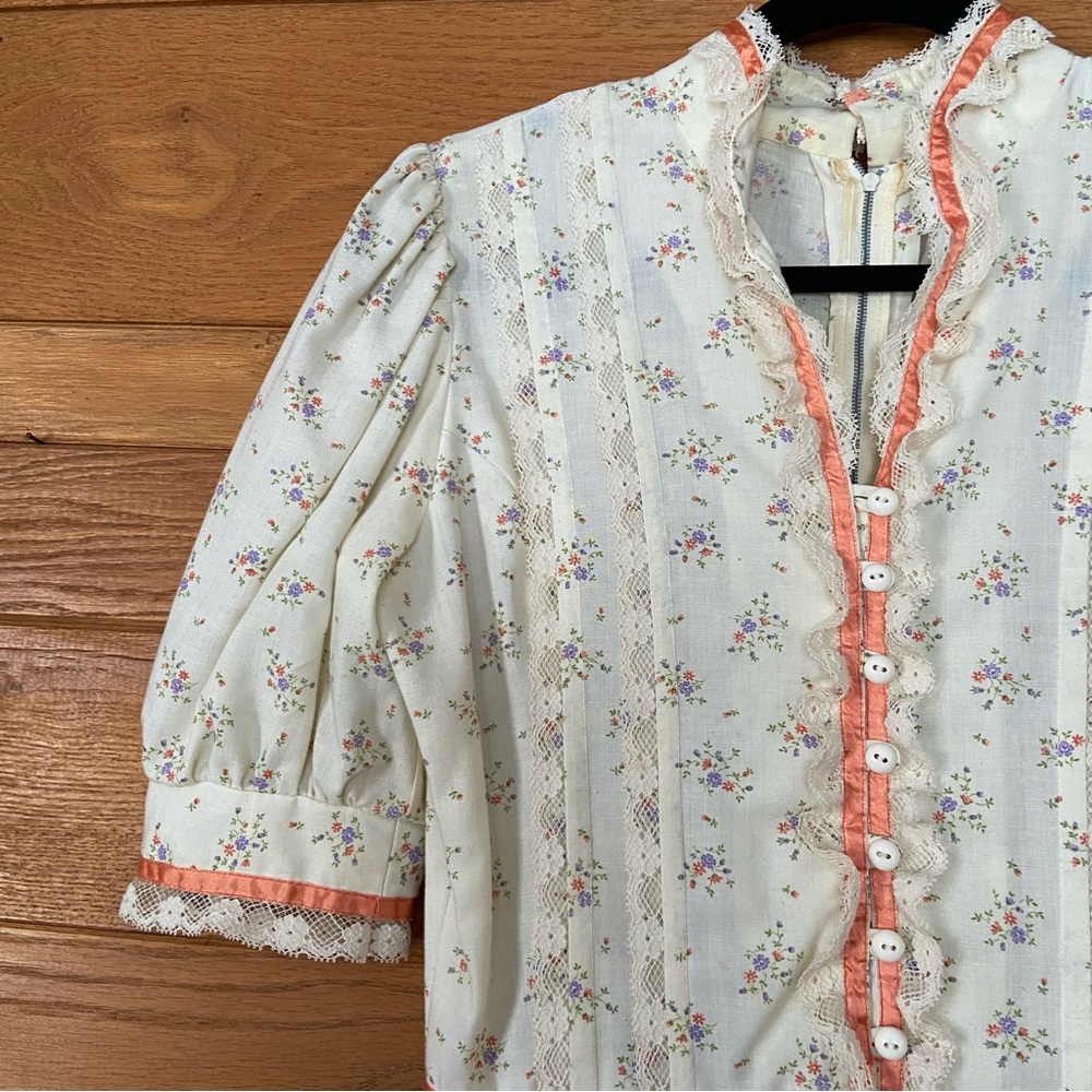 Vintage 70s 80s handmade cottagecore midi ditzy floral prairie dress - Picture 2 of 7
